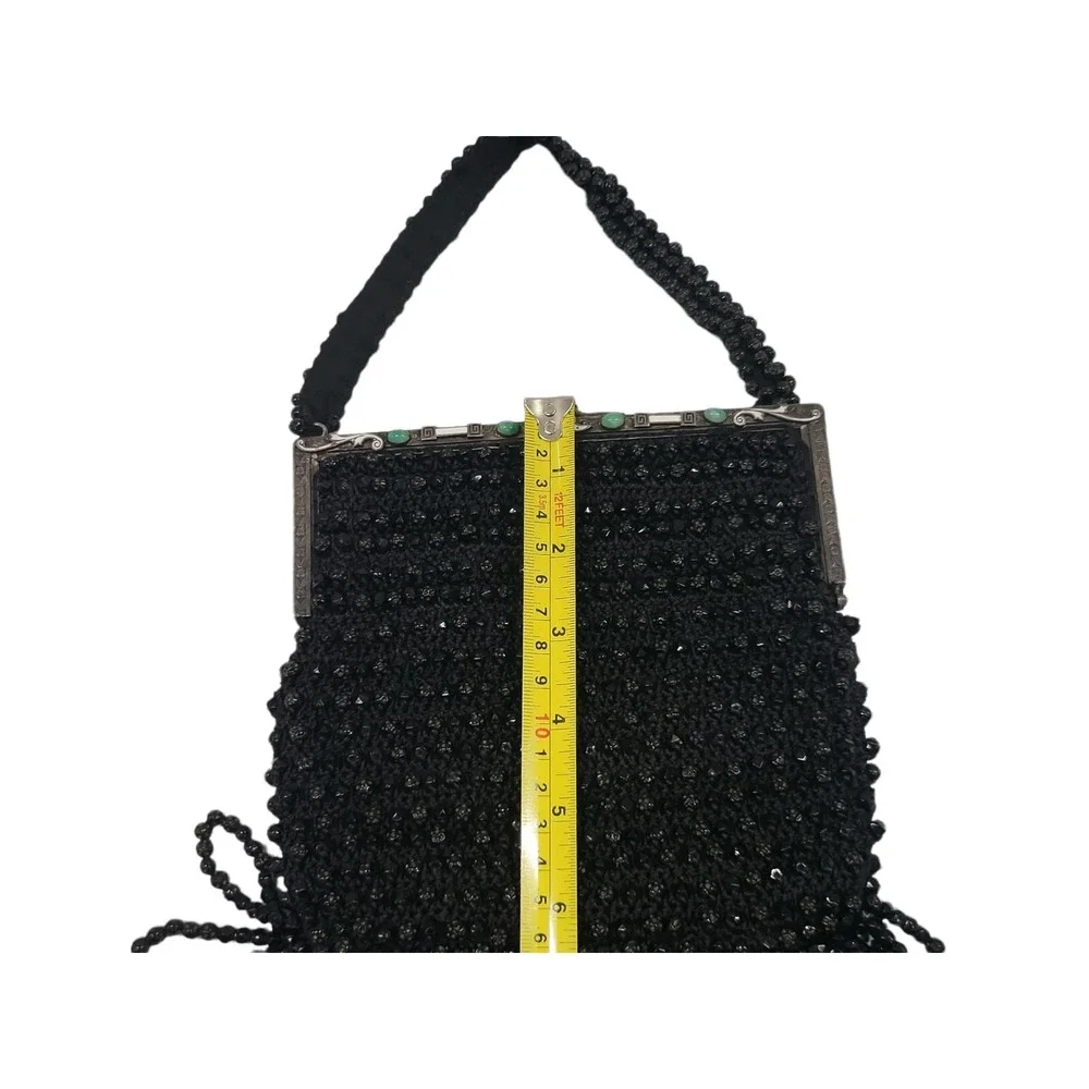 Antique Vintage 1920's Art Deco Beaded Black Flapper Handbag Purse‎ Bag